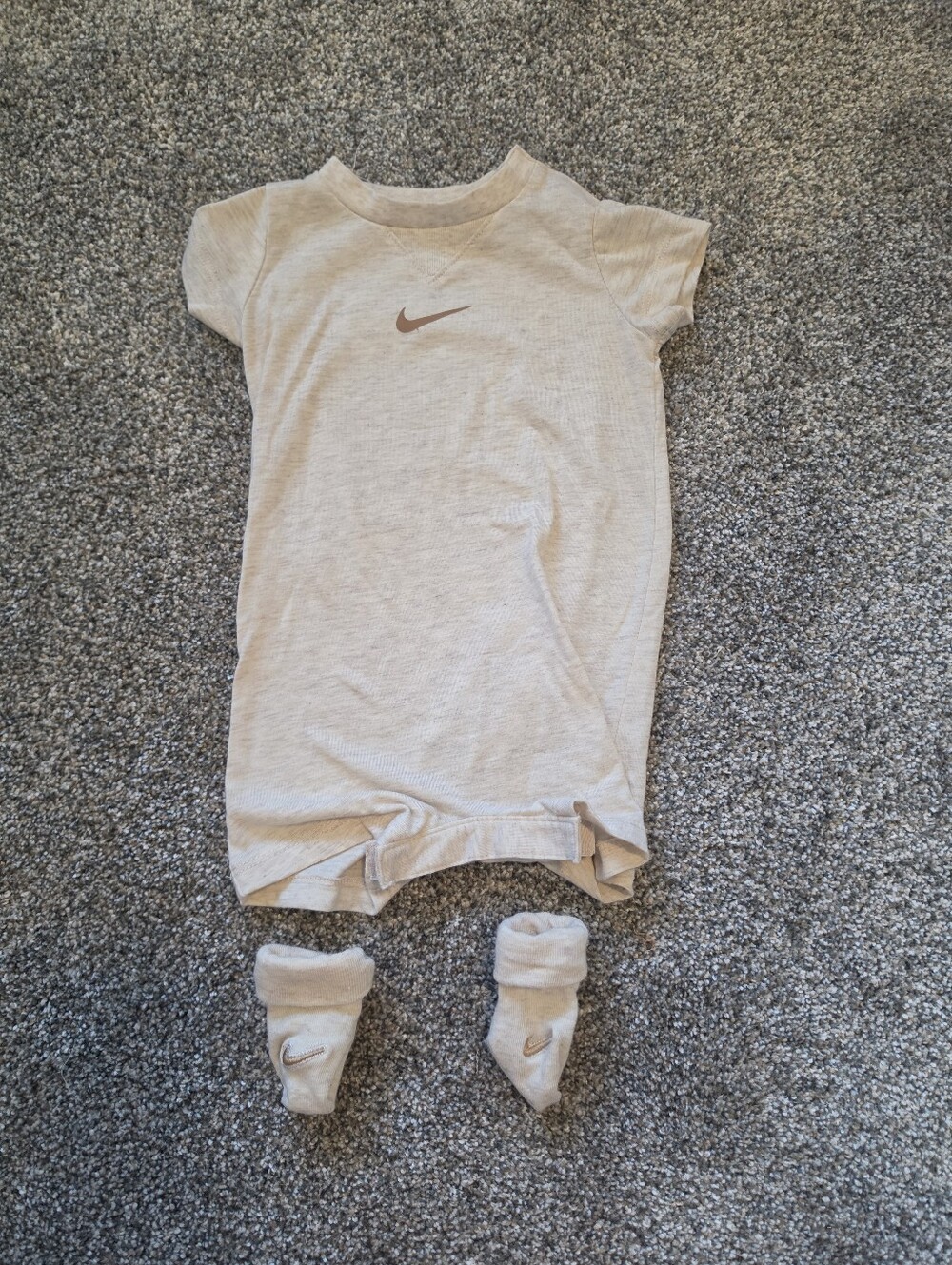 Nike Kids' Cream Short Sleeve Romper with Swoosh And Booties